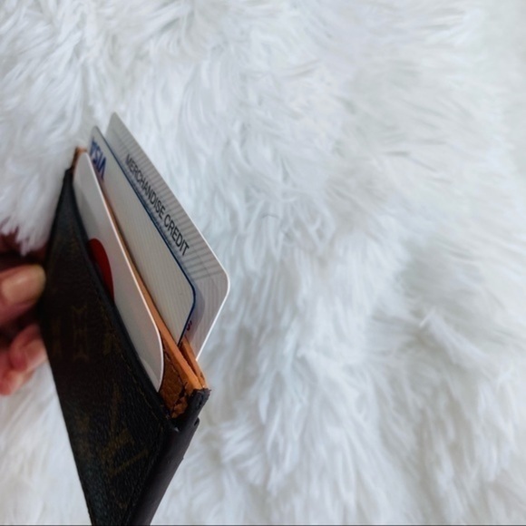 NEW L V Monogram Canvas Card Holder/Tan Leather - Picture 7 of 11